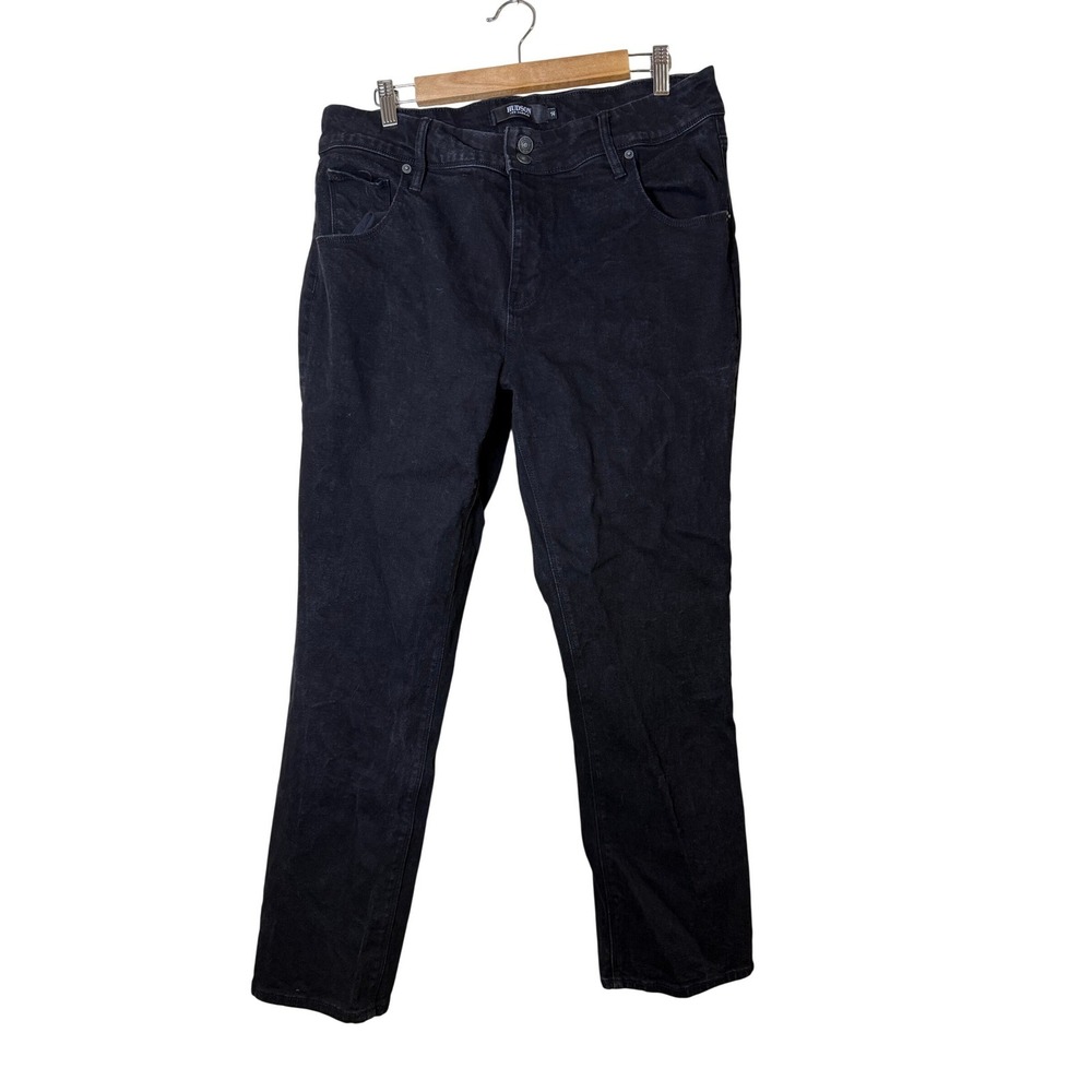 Hudson Women Jeans 14 Black Straight Leg Flap Pocket Dark Wash Chic Edgy Denim